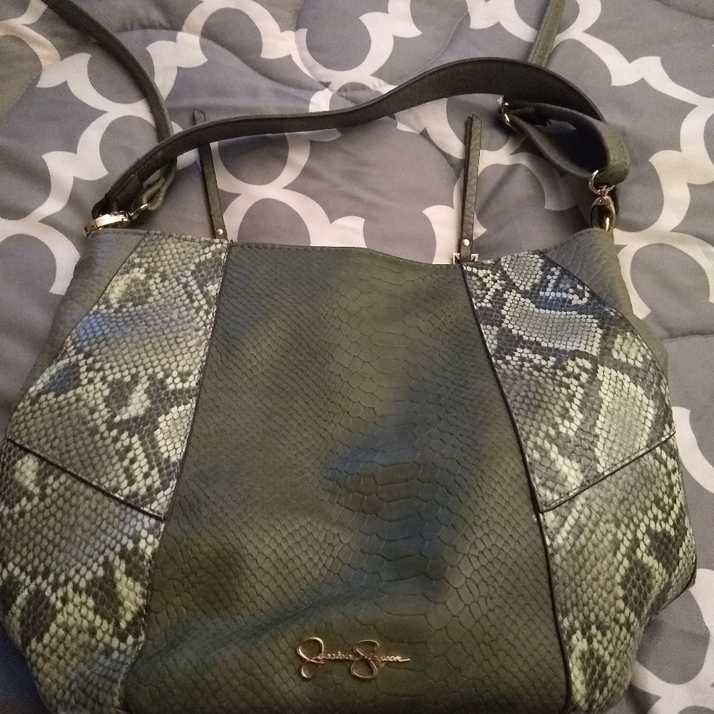 Jessica Simpson green snake print purse